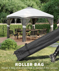10x10 Pop Up Canopy Tent With Netting For Outdoor Parties Instant Setup Easy Setup Gazebo shown in garden with wheeled carry bag