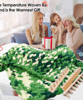 64 Inch Chunky Blanket Loom For DIY Throw Blankets Easy To Use Adjustable Hand Weaving Frame No Needles Required Beginner Friendly Craft Tool with completed green blanket and family in background