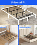 Beefy Adjustable Bed Frame Center Support With Reinforcing Steel Slat Bar Universal Fit For Full Queen King Cal King Mattress Base shown in metal, wooden, and upholstered beds.