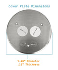 Heavy Duty Screw Cap Floor Outlet Cover With Twist Lock Flip Up Flange And 20 Amp Duplex Receptacle Premium Nickel Plated Brass Finish, round cover plate with dimensions.