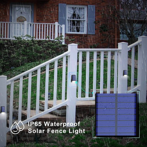 Outdoor fence with 4 Pack Solar Fence Post Lights Black Modern Outdoor Wall Mount LEDs 8 LEDs 5W 6000K Daylight White IP65 Waterproof