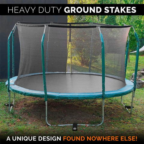 Heavy Duty Trampoline Wind Anchors Kit With Stakes And Straps For Secure Ground Setup 12 Inch Ground Anchors Easy Drill Bit Install