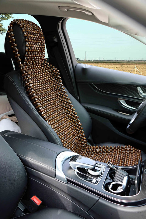 Natural Wood Beaded Seat Cover With Massaging Cooling Ventilated Cushion for car and truck installed on driver's seat