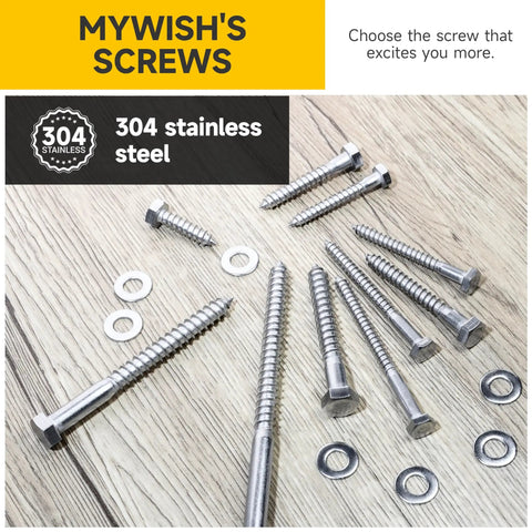 Beefy Heavy Duty Lag Bolts Kit With Washers For Wood Projects 304 Stainless Steel Five Sixteenths Inch Diameter Three Inch Length