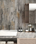 Bathroom scene with Extra Thick Concrete Wallpaper Peel And Stick Roll 15.7 Inch Wide By 354 Inch Long Waterproof Self Adhesive Cement Texture
