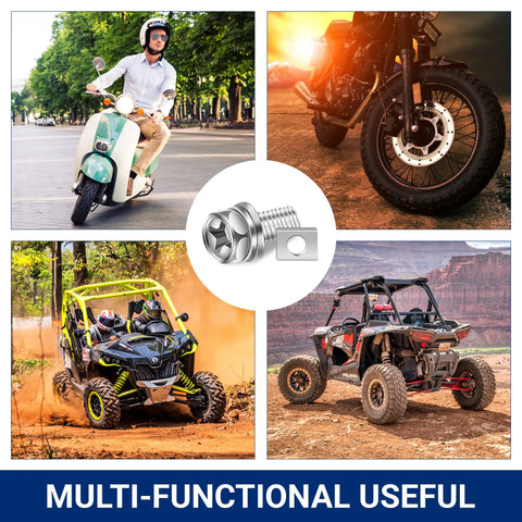 Collage of ATV, bike, and scooter with 56 Piece Pro Grade Stainless Steel Motorcycle Battery Terminal Nuts And Bolts Kit