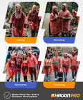 Disposable Rain Ponchos For Adults 5 Pack Hooded Full-Size 48 X 40 Inches worn while hiking, camping, and at festivals.
