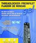 Image of a tube of removable medium-strength gel threadlocker for fasteners with no-drip blue formula packaging.