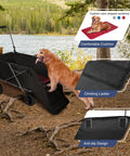 Golden retriever using Beefy Heavy Duty Folding Dog Wagon Cart With Extendable Rear, 220L, black, on outdoor camping trip.