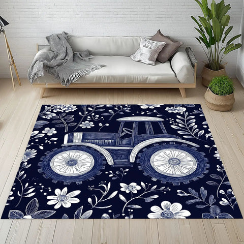 Farmhouse Style Non Slip Tractor Truck Carpet 5X8 Area Rug For Bedroom Living Room And Kitchen Soft 500G Per Square Meter Flannel