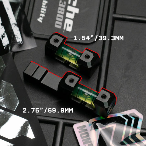 Scope Leveling Kit With Picatinny Bubble Levels in black, showing dimensions for quick setup and real deal precision on your rifle.
