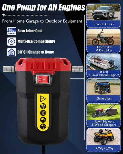 12V 80W Oil Extractor Pump For Spill Free Engine Oil Changes And Fluid Transfer, Electric Oil Pump with power switch