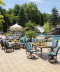 4-Pack Outdoor Patio Dining Chair Cushions 20x44 Inches, Rain-Proof and Fade-Resistant, Salome Tropical Pattern by a poolside patio.
