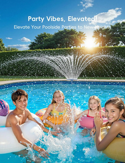 Whale Tail Pool Fountain Sprinkler For Above Ground And In Ground Pools With Adjustable Wide Waterfall Spray For Chill Vibes And Cooling, 10 To 20 Degrees, Gray in action at a pool party.