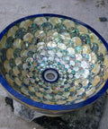 Stunning Abalone Shell Bathroom Sink Featuring Mother Of Pearl Finish Sleek Glossy Vessel Basin For Contemporary Vanity Decor Smooth Nonporous Handwash Bowl Upgrades Any Room With Next Level Charm, top view of intricate design.