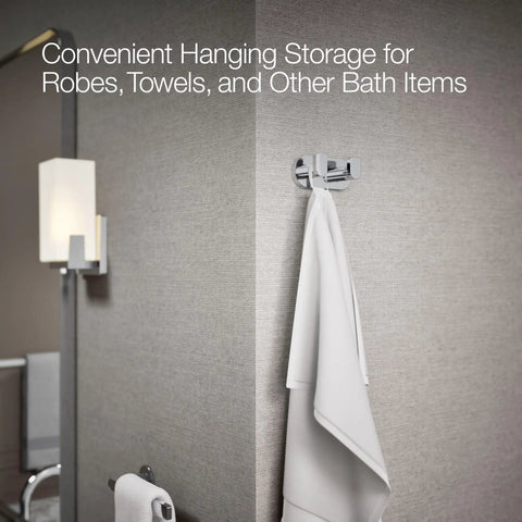 Composed Double Robe Hook In Polished Chrome Finish, Ultra Durable Bathroom Accessory With Two Hooks To Secure Towels And Robes