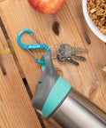 Size 3 S Biner Dual Carabiner Aluminum With Dual Gates And Two Clip Points for keys and gear on bottle, blue finish.