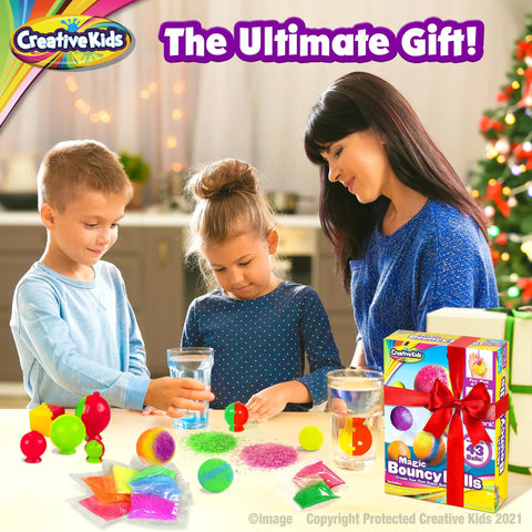 DIY Magic Bouncy Ball Kit For Kids STEM Science Toys Set With 25 Multicolor Bags And 5 Molds Makes Up To 43 Balls in use by kids.