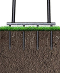 Beefy Spike Lawn Aerator Tool With 37 Inch Handle, manual aeration spikes penetrating soil to improve aeration.