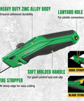 Beefy Retractable Utility Knife With SK2M TAC Tetracarbon Coated Blades And Zinc Alloy Handle For Clean Precise Cuts And Up To 28x Longer Blade Life For Everyday Use, green zinc alloy body