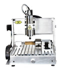 Heavy Hitter 3040 CNC Router With 2200W Spindle And Upgraded Fourth Axis Rotary, USB Enabled Wood Jade Aluminum Engraving Milling Machine, front view with wood piece.