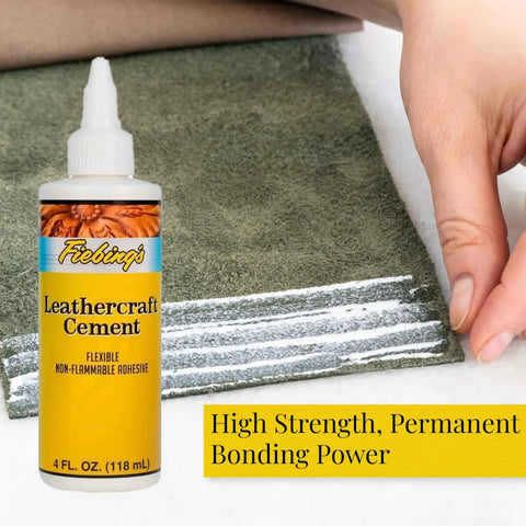 Quick Dry Leather Glue Cement With High Strength Flexible Bond For Leather Repairs On Jackets Shoes Furniture And Purses Non Toxic Non Flammable Water Based Adhesive For DIY Crafts, 4 oz bottle near leather surface
