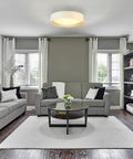 Orme 20 Inch Flush Mount LED Ceiling Light Fixture With Dimmable Option in a modern living room setting, white finish.