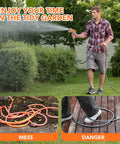 Man using Retractable Garden Hose Reel 1/2 Inch By 72 Feet Wall Mounted with 9 Function Sprayer in garden