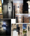 Collage of Two Pack LED Square Up And Down Outdoor Wall Lights With Durable Aluminum Body Easy Install IP65 Weatherproof