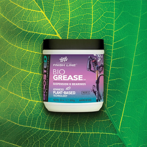 Plant-Based Bike Grease for Suspension and Components, Bombproof High-Performance Lube for Ceramic Bearings on a leaf background
