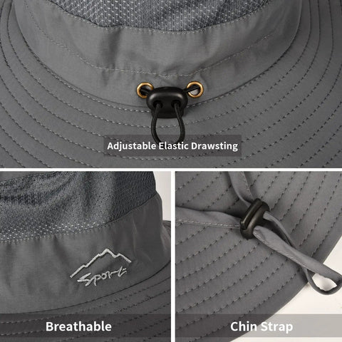Go To Sun Hat For Men And Women With UPF 50 Plus Protection featuring adjustable drawstring, breathable mesh, chin strap