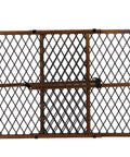 Position And Lock Adjustable Wood Baby Gate For Farmhouse Style Homes shown flat with tension mounting details