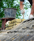 Applying Dry Mix 211 Refractory Mortar for Masonry Repairs Up To 2550 Fahrenheit on rooftop flue tile with mallet and bucket