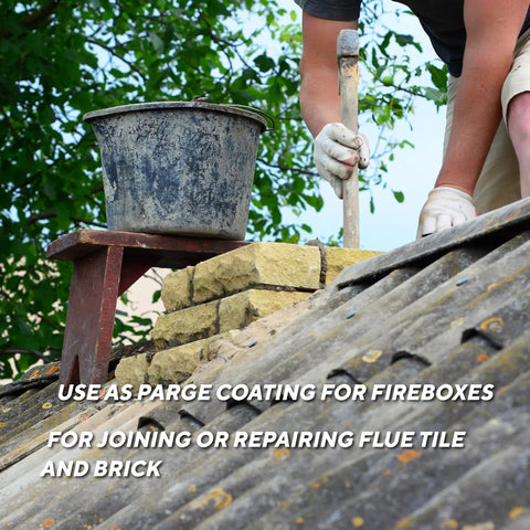 Applying Dry Mix 211 Refractory Mortar for Masonry Repairs Up To 2550 Fahrenheit on rooftop flue tile with mallet and bucket
