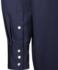 Men's Flame Resistant Welding Shirt With Pearl Snap Front, sleeve detail of navy 7.5oz 100 Percent Cotton FR Twill, HRC2