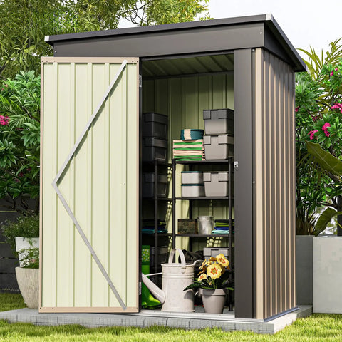5x3 Ft Outdoor Storage Shed With Sloped Roof And Lockable Door Heavy Duty Metal Construction For Backyard Garden
