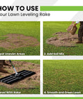 Steps to use Heavy Duty Lawn Leveling Rake 30 Inch By 10 Inch, Steel Yard Leveler Tool For Soil Sand And Top Dressing outdoors.