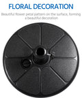 Top view of black 22L Round Water And Sand Filled Umbrella Base Stand with floral decoration and handle