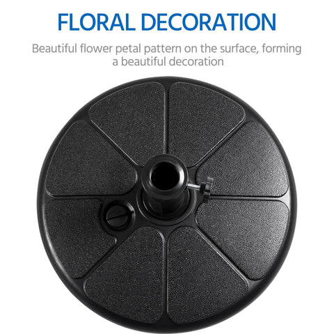 Top view of black 22L Round Water And Sand Filled Umbrella Base Stand with floral decoration and handle