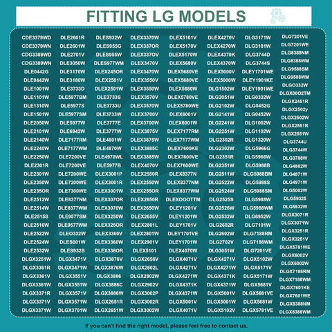 List of LG dryer models compatible with All In One Dryer Repair Kit For LG And Kenmore Dryers With Drum Roller Belt Idler Pulley.