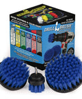 Powerful Drill Brush Hull Cleaner Kit for Fiberglass Boats featuring 4-inch and 5-inch round blue spin brushes with packaging
