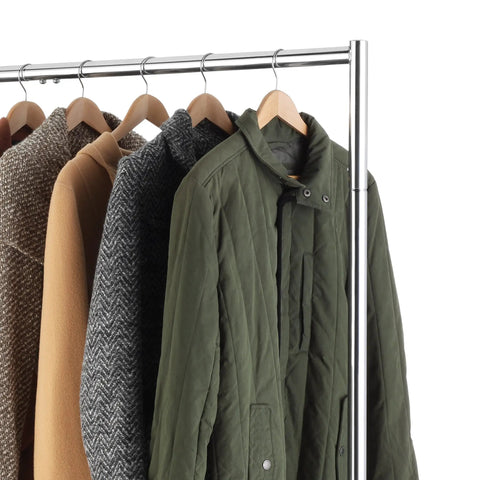 Rock Solid Commercial Garment Rack Features Z Shaped Steel Frame Hauls Three Hundred Pounds Holds Seventy Five Outfits Uses Locking Wheels For Badass Daily Home Or Shop Organization Brings Hella Convenience To Your Space