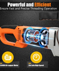 Hardcore 2300W Electric Pipe Threader With Six Die Sets Fits Half To Two Inch Tubing Pure Copper Motor showing internal motor gears.