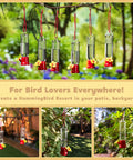 Set Of 6 Mini Hummingbird Feeders With Hanging Wires, Transparent Outdoor Hummingbird Feeder Set With Flower Shaped Sipping Outlet, Includes 3 Cleaning Brushes For Easy Cleaning On Patio, Lawn, Garden And Backyard.