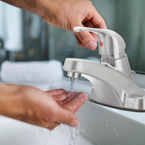 WaterSense Certified Brushed Nickel Single-Handle Bathroom Sink Faucet With Sleek Modern Look, Easy-Use Lever, Low-Flow Water Savings