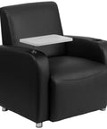 George LeatherSoft Guest Chair with Tablet Arm and Cup Holder for Offices and Waiting Rooms, black upholstered chair