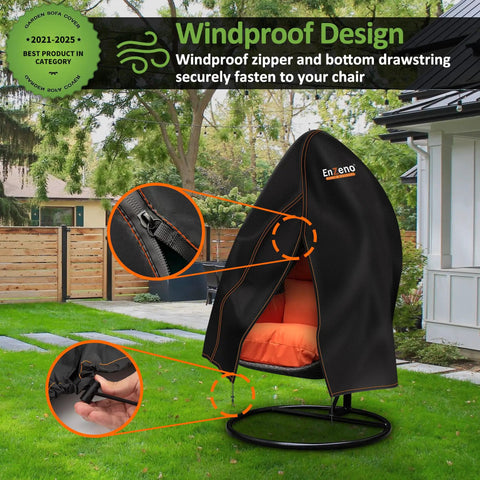 Waterproof Egg Chair Cover For Patio With Zipper 75x45 Inch Windproof and Weatherproof Outdoor Hanging Chair Cover in garden setting