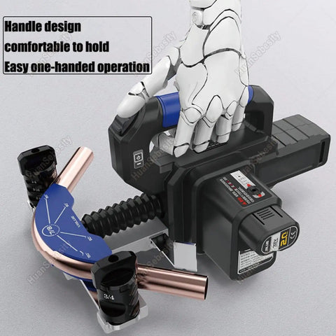 Slick Cordless Electric Tube Bender For Copper Pipe 1/4 To 7/8 Inch shown with easy one-handed grip for operation.