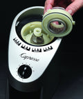 Top Shelf Conical Burr Coffee Grinder Featuring Commercial Steel Burrs showing removable burr with adjustable settings dial.