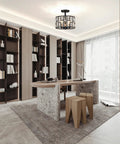 Farmhouse Crystal Round Semi Flush Mount Light With Drum Shade Black Finish 3 Light Ceiling Lamp in modern office space